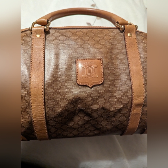 CELINE Logo Macadam Triompe Boston Bag PVC Leather Brown Gold Italy EUC COA - Picture 8 of 16
